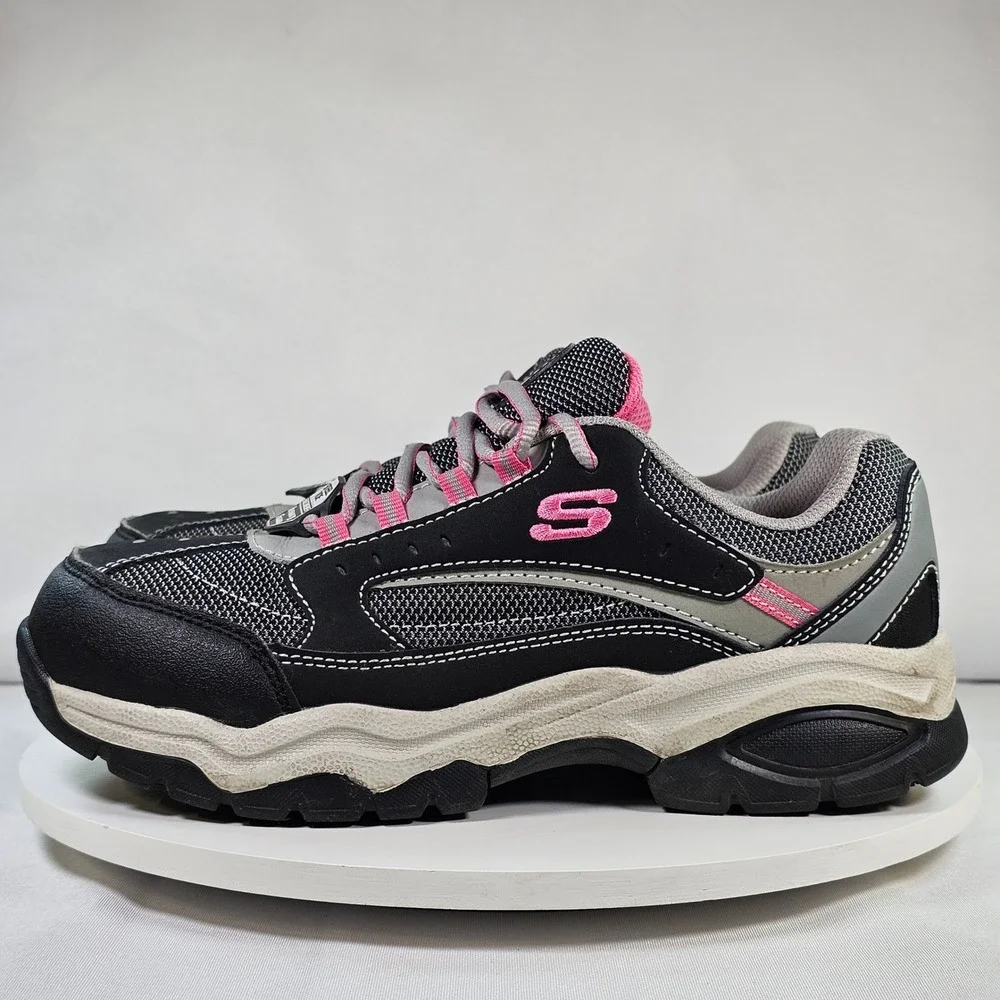 Skechers Work Steel Toe Memory Foam Shoes Black Grey Pink 76601‎ BKGY Womens 7.5